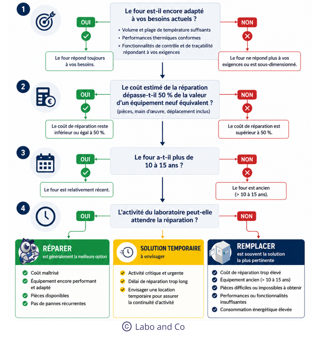 arbre-decision-remplacer-vs-reparer-four arbre décision remplacer vs réparer four de laboratoire labo and co